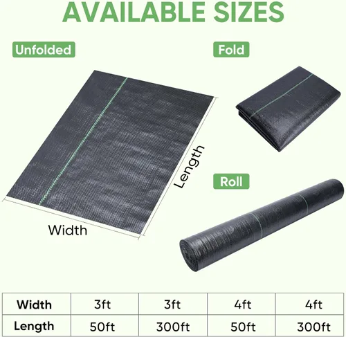 Vista 4 de TICONN 3 pies x 50 pies Tela de Barrera de Malezas Resistente, Tela de Paisaje de 3.2 oz para Jardín, Patio, Entrada y Cultivo de Vegetales