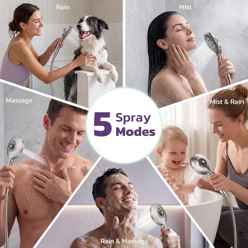 Vista 4 de HOPOPRO Rain Shower Head with Handheld, 9" Dual Shower Heads Combo Brushed Nickel