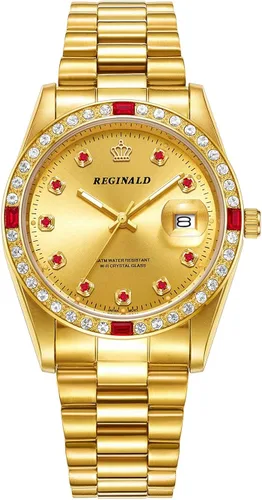Vista 2 de REGINALD Reloj de cuarzo de acero inoxidable con manecillas doradas zafiro unisex