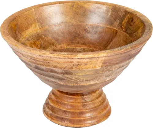 Vista 11 de Creative Co-Op - Cuenco con pie de madera de mango acanalado, marrón