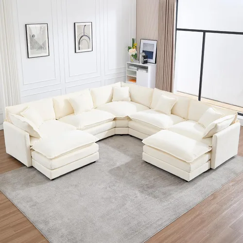 Vista 26 de Sofá modular modular con otomano: sofá moderno en forma de L de 76.7 pulgadas, cómodo sofá biplaza, sofá de 3 plazas de felpilla con almohada