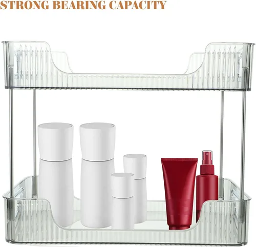 Vista 4 de Alipis Organizador de encimera de baño de 2 niveles, bandeja de perfume transparente, organizador decorativo para el cuidado de la piel, estante