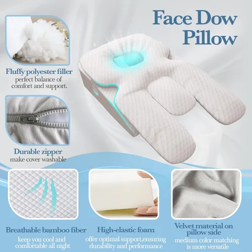Vista 5 de Almohada boca abajo para dormir, Almohada propensa de espuma, Posicionador corporal para dormir de lado, Almohada de masaje boca abajo, Almohada BBL