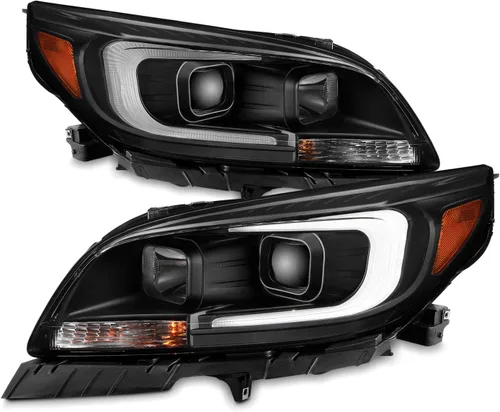 Vista 2 de AKKON - Para faros delanteros de proyector Chevy Malibu 2013-2015 [For Halogen Model Only] C-Shape LED DRL Daytime Running Light Black Housing