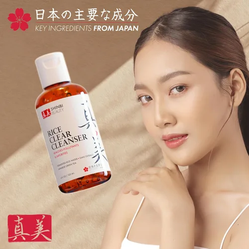 Vista 3 de Shinbi Beauty Productos para el cuidado de la piel de lavado facial japonés, limpiador de té verde con agua de arroz japonés, 99% de belleza