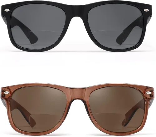 Vista 2 de HIYANJN 2 pares de lentes de sol de lectura bifocales para hombres y mujeres al aire libre tintados gafas de lectura con bisagra de resorte