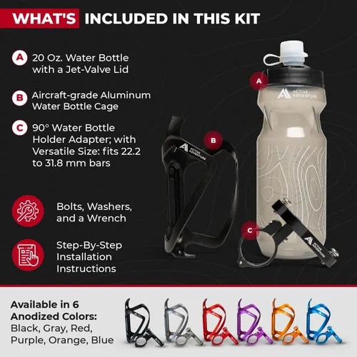 Vista 2 de Combo de soporte para botella de agua para bicicleta, 20 onzas, soporte para botella exprimible y jaula de montaje para bicicleta, no necesita