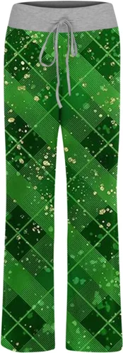 Vista 5 de Pantalones largos de Navidad para mujer, cintura elástica, pantalones anchos de pierna ancha con estampado