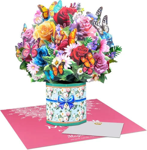 Vista 8 de Tarjeta emergente 3D floral colorida, tarjeta de felicitación de primavera para el día de la madre, Pascua, cumpleaños o aniversarios, tarjeta