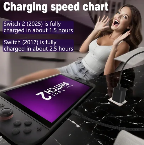 Vista 5 de EGK Cargador de 10 pies para Nintendo Switch (todas las series), adaptador de corriente de CA de 65 W, cable de carga rápida para Switch 1/2 Dock