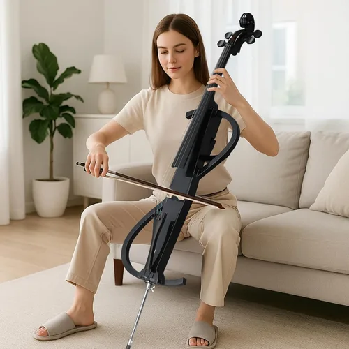 Vista 3 de Kit de violonchelo eléctrico 4/4 para adultos, principiantes, juego completo de violonchelo de tamaño completo con bolsa portátil, arco, colofonia