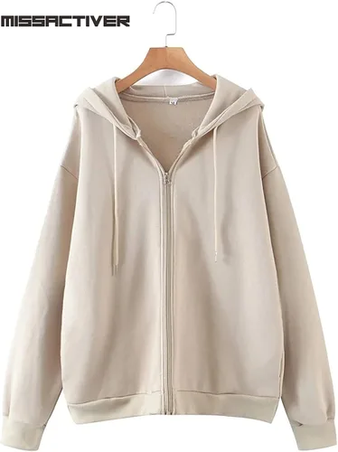 Vista 7 de MISSACTIVER Sudadera clásica con capucha y cordón para mujer, con cremallera, de gran tamaño, con bolsillos