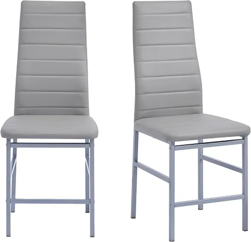 Vista 9 de Juego de sillas de comedor para cocina, sillas modernas de metal con asiento acolchado de piel sintética, respaldo alto y sillas de patas cromadas