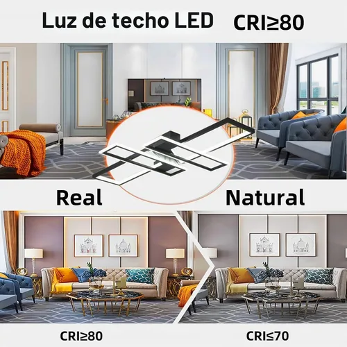 Vista 2 de Lámpara de Techo LED Moderna de 35.4", Luminaria Candelabro Regulable Negra de 94W, Rectangular, con Control Remoto Lámpara de Comedor, Lámparas