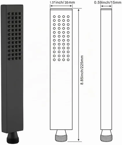 Vista 4 de Asyas Cabezal de ducha de mano de latón con conector de pared ajustable Juego de ducha con soporte ajustable negro