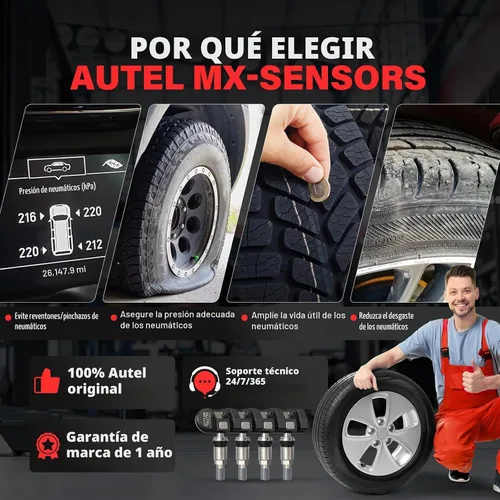 Vista 8 de Autel Juego de 4 sensores TPMS, sensor 1MX de 2 pulgadas 315 MHz + 433 MHz de frecuencia dual, sensor OEM de reemplazo 100% programable, funciona