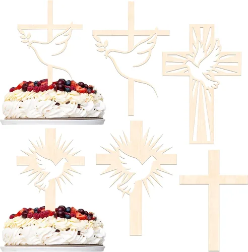 Vista 9 de 24 adornos cruzados para cupcakes con diseño de Dios bendiga y bautismo, para cupcakes de cruz, decoración de primera comunión para tartas