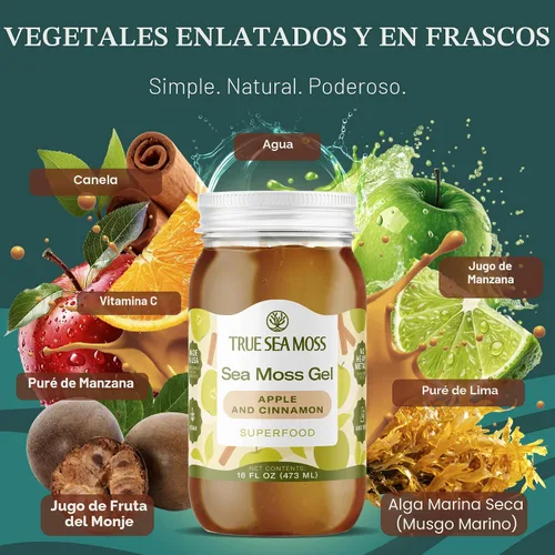 Vista 3 de TrueSeaMoss Gel de musgo marino – hecho en EE. UU. – Musgo marino silvestre, frutas y verduras en frasco – Manzana/Canela, paquete de 1