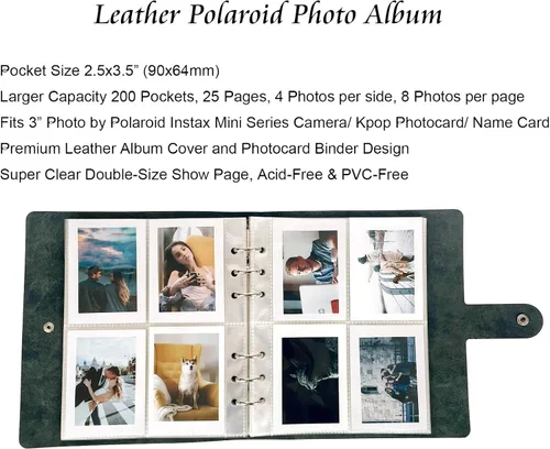 Vista 2 de Polaroid - Álbum de fotos de 200 bolsillos, álbum de fotos Instax Mini, de cuero de alta calidad, tamaño cartera, álbumes de fotos de 3 pulgadas