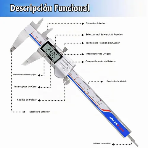 Vista 5 de Calibre Digital Herramienta de Medición, Micrómetro Digital Electrónico Impermeable IP54, Calibre Vernier de Acero Inoxidable con Gran Pantalla LCD
