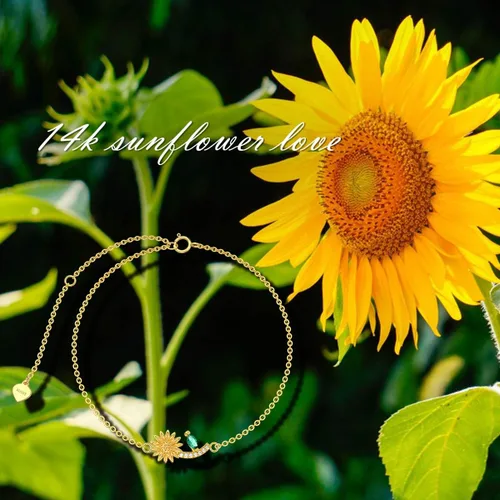 Vista 6 de WSX Solid 14k SunflowerHeart Charm Bracelet for Women Girls Charm Bracelets Gifts for Her Graduation Birthday Valentine