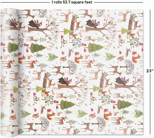 Vista 2 de Papel de regalo de Navidad enrollado actual, madera de Navidad