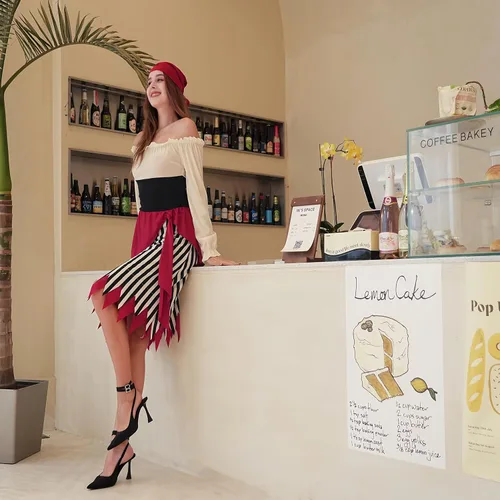 Vista 5 de Lingway Toys Disfraz de pirata para mujer con turbante pirata