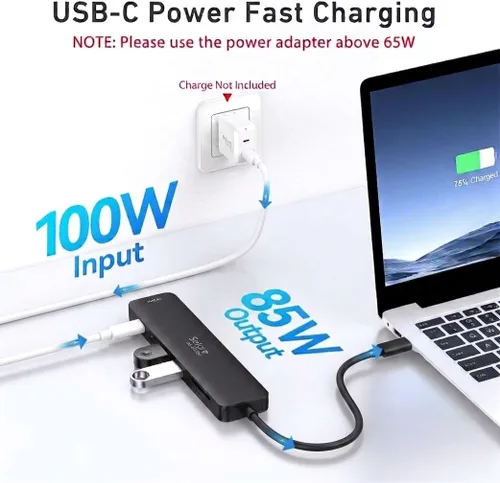 Vista 5 de Adaptador HDMI USB C Hub para MacBook Pro/Air, Dongle USBC 7 en 1 con HDMI, lector de tarjetas microSD/SD, puerto de datos USB C, 100 W PD y 2 USB