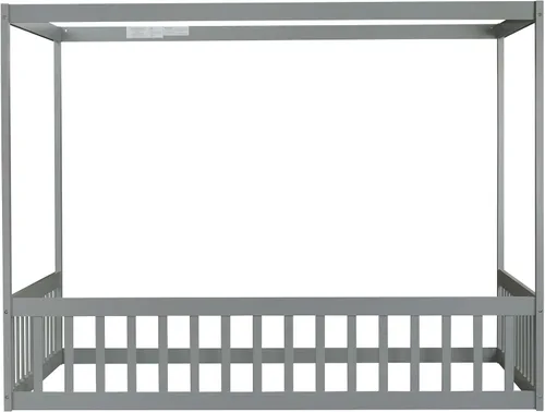 Vista 4 de Bellemave Marco de cama con dosel completo, cama Montessori, plataforma con dosel para niños, gris sin listones