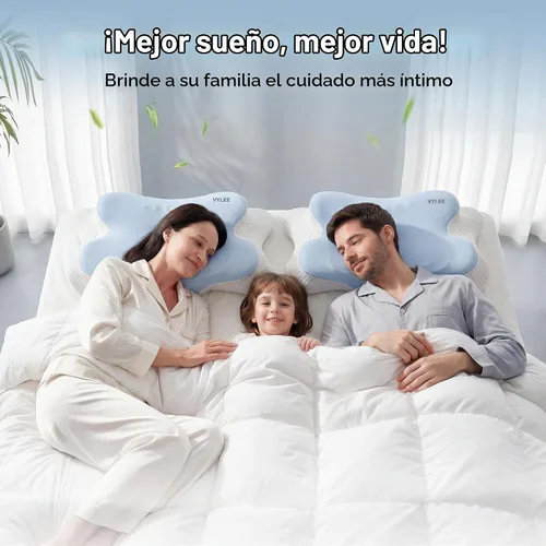 Vista 8 de VYLEE Almohada cervical para el cuello para aliviar el dolor, almohada Azul y Blanco