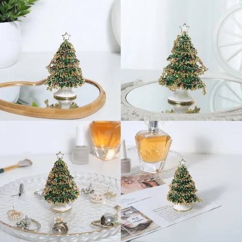 Vista 8 de LONGSHENG - SINCE 2001 - Verde pintado a mano esmaltado árbol de Navidad decorativo con bisagras joyería baratija caja regalo único