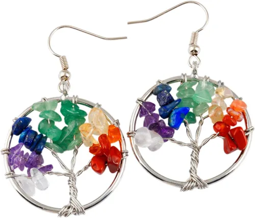 Vista 11 de SUNYIK - Aretes para mujer estilo retro, con piedras en forma de el árbol de la vida. Rosado