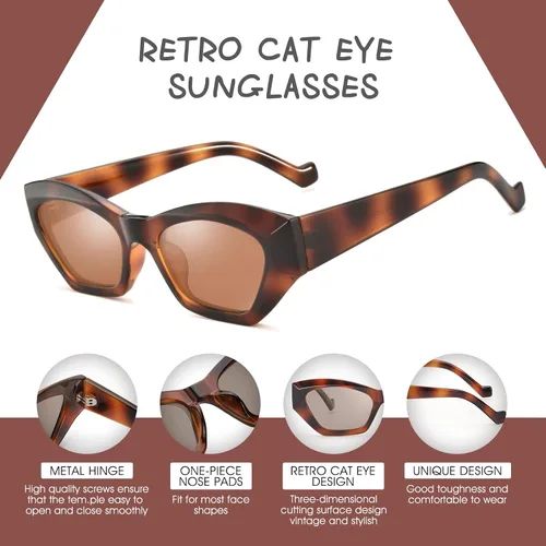 Vista 4 de LVIOE Gafas de sol polarizadas de moda con ojo de gato para mujer, estilo minimalista sin borde LS05, M