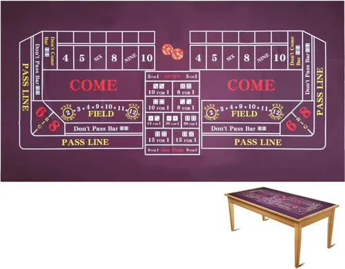Vista 6 de 72 X 36 pulgadas Craps Casino Tabla Top Felt Layout Mat, 100% Durac impermeable, lavable y planchable (azul)