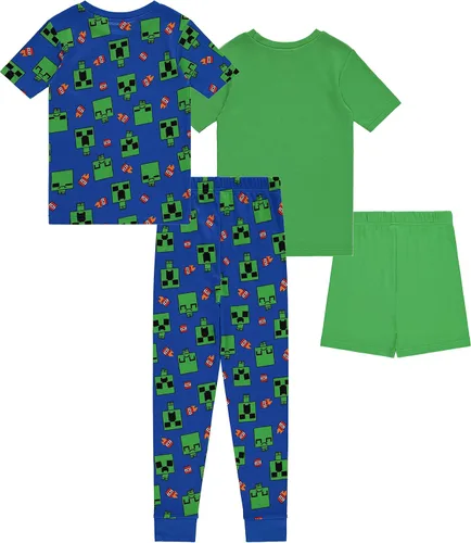 Vista 2 de Minecraft Mojang - Conjunto de pijama de manga corta para niños, 4 piezas, pijama de enredadera