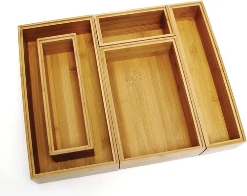 Vista 3 de Lipper International 88005 Cajas organizadoras de bambú apilables, juego de 5 unidades, Bambú, otro, Juego de 5