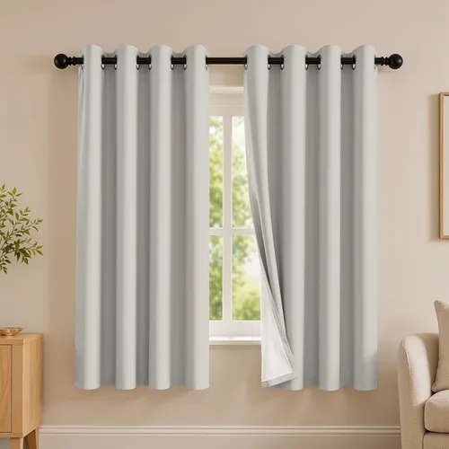 Vista 49 de 2 paneles de cortinas 100% opacas, de peso medio, con aislamiento térmico y ojales para dormitorio, sala de estar, tratamiento de ventana