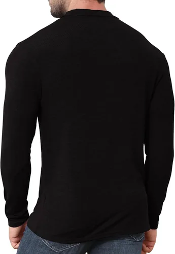 Vista 4 de Camisa de cuello alto falso para hombre, de manga larga, ajustada, básica, ajustada, de punto
