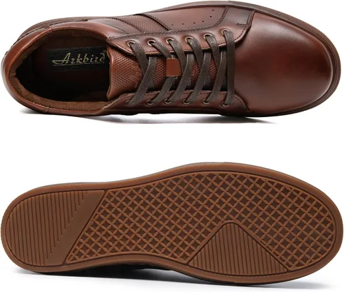 Vista 3 de Zapatos deportivos Oxford casuales para hombre, de cuero genuino, diseño de moda, zapatos bajos para caminar para hombres