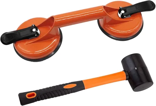 Vista 9 de Herramienta fijadora de huecos de piso para reparación de huecos de piso laminado, incluye ventosa y maza, kit azul