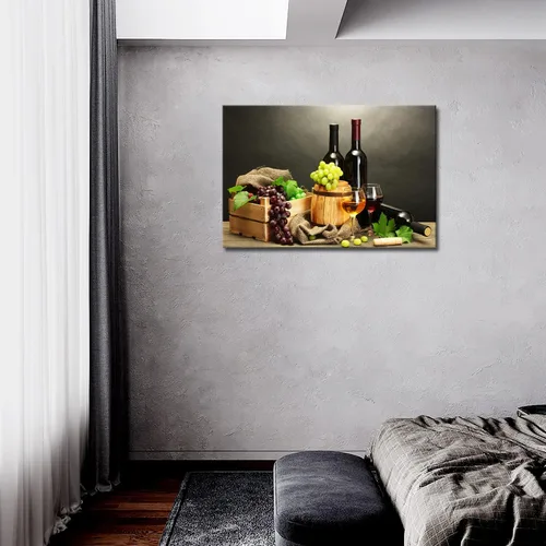 Vista 2 de Vino de uva en botella, tazas de arte de pared, pintura de la imagen, impresión en lienzo, imágenes de alimentos para decoración del hogar, regalo