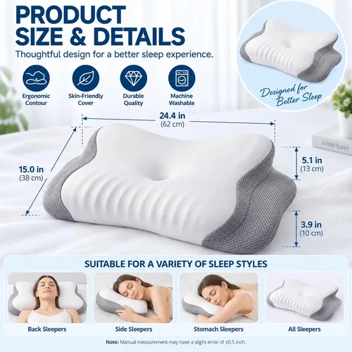Vista 8 de Almohada cervical para el cuello, espuma viscoelástica de doble altura