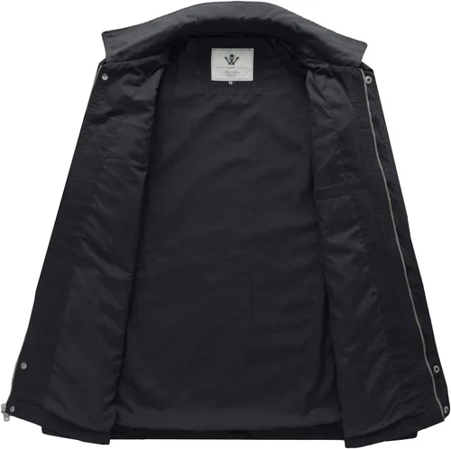 Vista 3 de Chaqueta WenVen con solapa, estilo militar, de algodón de lona, casual, para hombre