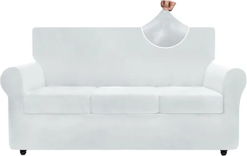 Vista 16 de ZNSAYOTX Fundas elásticas para silla de terciopelo de lujo con brazo, 2 piezas, para sala de estar, funda gruesa y suave, antideslizante, protector