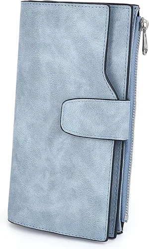Vista 8 de UTO Cartera de pulsera para mujer desmontable para chequera, tarjeta, billetes, teléfono, organizador grande, 1085 azul, Grande, Moderno