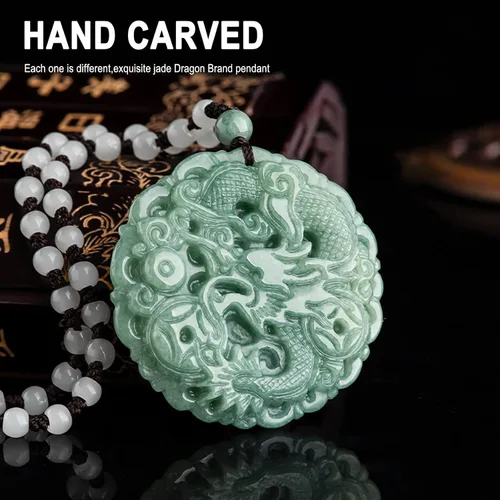 Vista 2 de BJIMIDTI Collar con colgante de jade para hombres y mujeres, collar de piedra curativa de jadita de hielo de grado A genuino con certificado