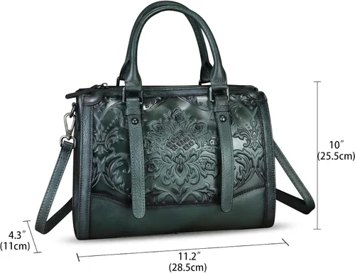 Vista 7 de Bolso de cuero genuino para mujer, bolso de cuero en relieve, bolso con asa superior, bolso hecho a mano, bolso cruzado hobo