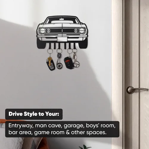 Vista 5 de MOOH Llavero de metal automotriz con 6 ganchos, regalo único para amantes de los automóviles montado en la pared para hombres y mujeres, decoración
