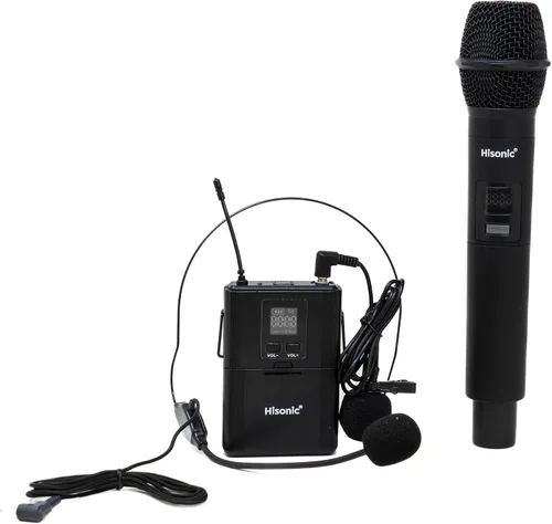 Vista 6 de HISONIC HS120BT HL Sistema PA portátil con micrófonos inalámbricos y batería recargable de litio y cable de coche Bluetooth conectado con teléfonos