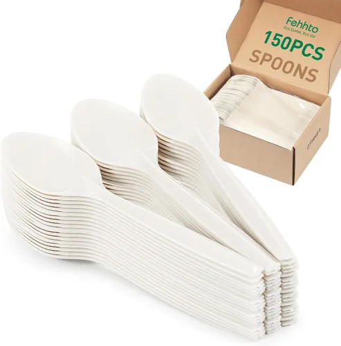 Vista 10 de Tenedor 100% compostable, 7 pulgadas, 150 tenedores desechables de almidón de maíz, cubiertos resistentes con certificación BPI, utensilios